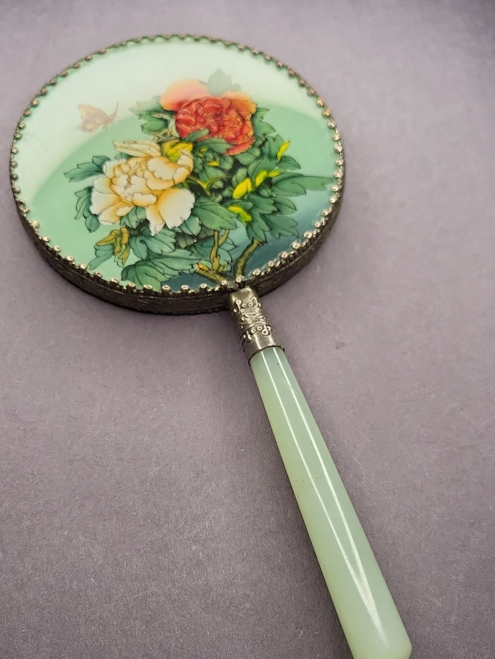 Vintage Hand Held Mirror with Jade Handle